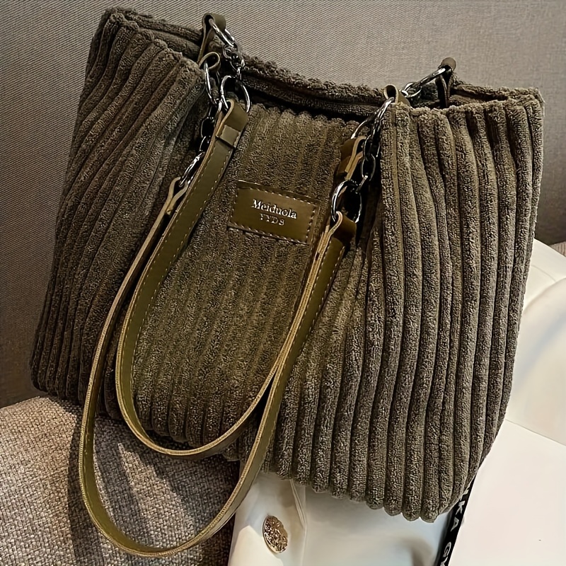 Women Bags Zip - Large Capacity Corduroy Tote Bag, Chain