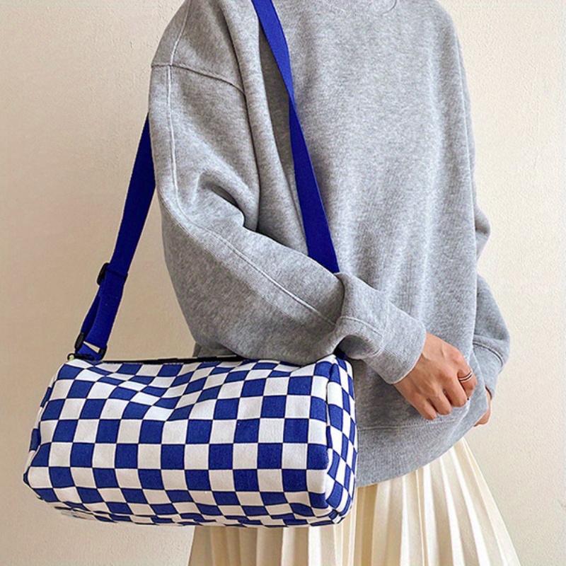 Women Bags Zip - Chic Plaid Canvas Crossbody Bag for