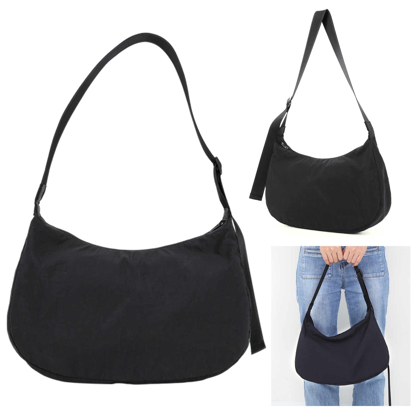 Women Nylon Shoulder Bag Zippe - Half Moon Crescent 评论和价格