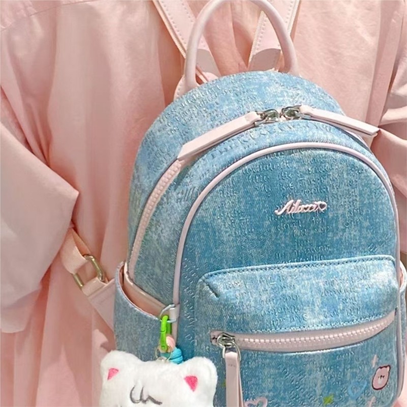 Blue Denim Embroidered Bear Ba - Mini Backpack Women 评论和价格