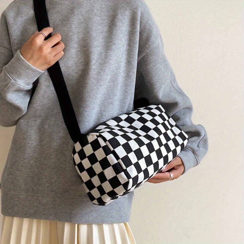 Chic Plaid Canvas Crossbody Ba - Women Bags Zip 评论和价格